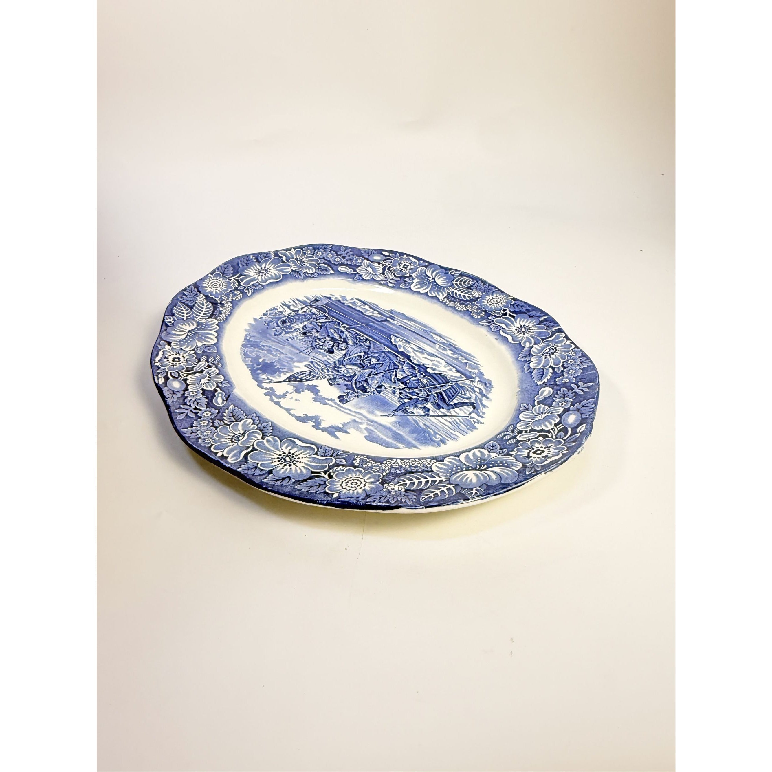 Intonstone Oval Serving Platter Staffordshire Liberty Blue 14" Oval Patriotic Washington Durham Boat Crossing Deleware Replacement China