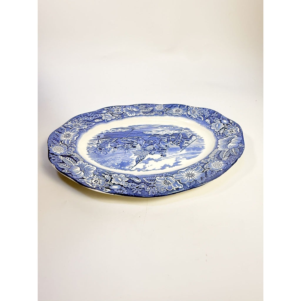 Intonstone Oval Serving Platter Staffordshire Liberty Blue 14" Oval Patriotic Washington Durham Boat Crossing Deleware Replacement China