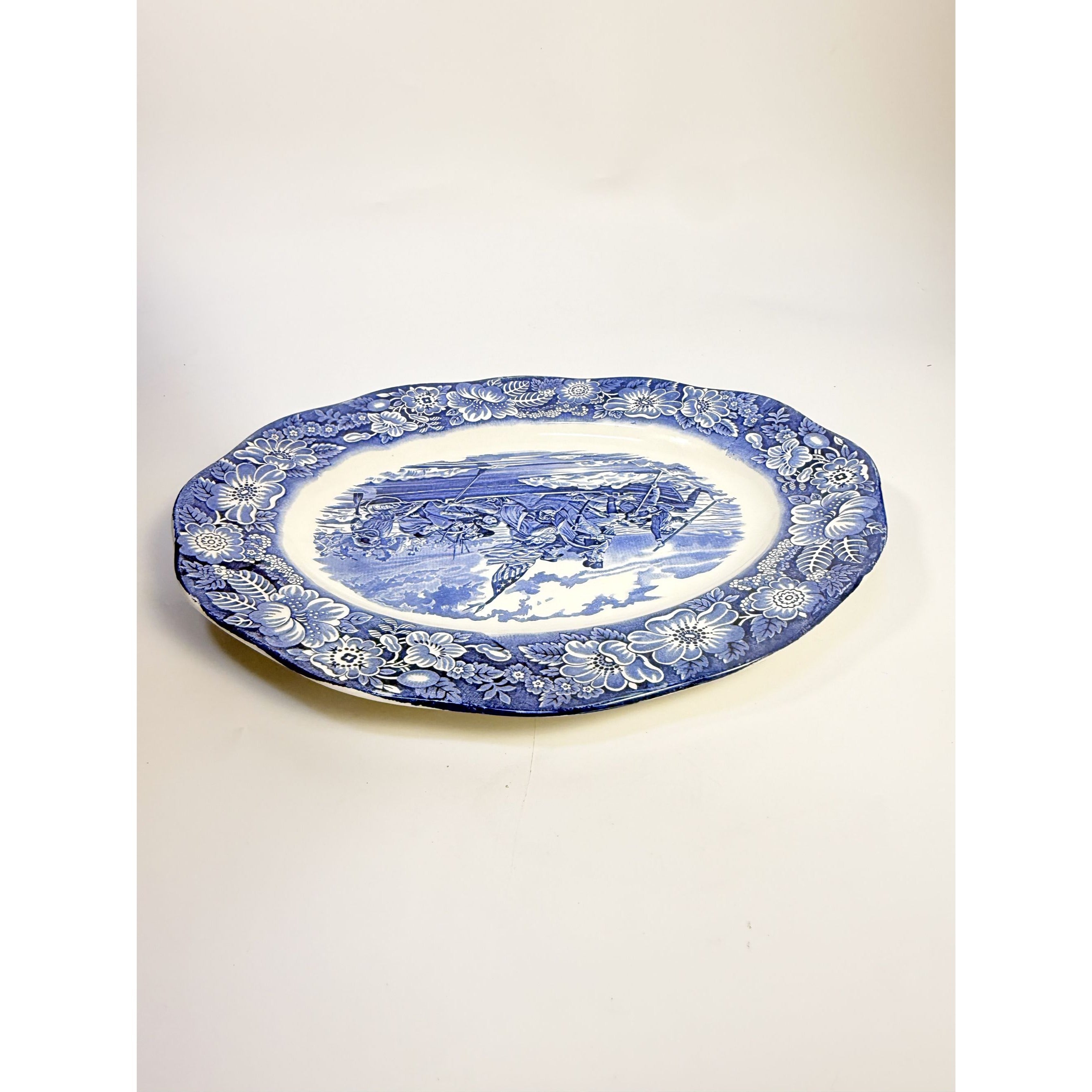 Intonstone Oval Serving Platter Staffordshire Liberty Blue 14" Oval Patriotic Washington Durham Boat Crossing Deleware Replacement China