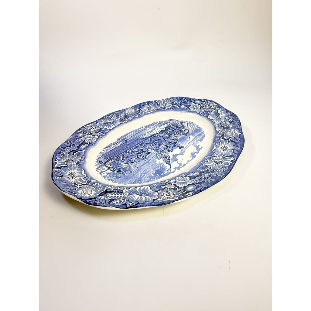Intonstone Oval Serving Platter Staffordshire Liberty Blue 14" Oval Patriotic Washington Durham Boat Crossing Deleware Replacement China