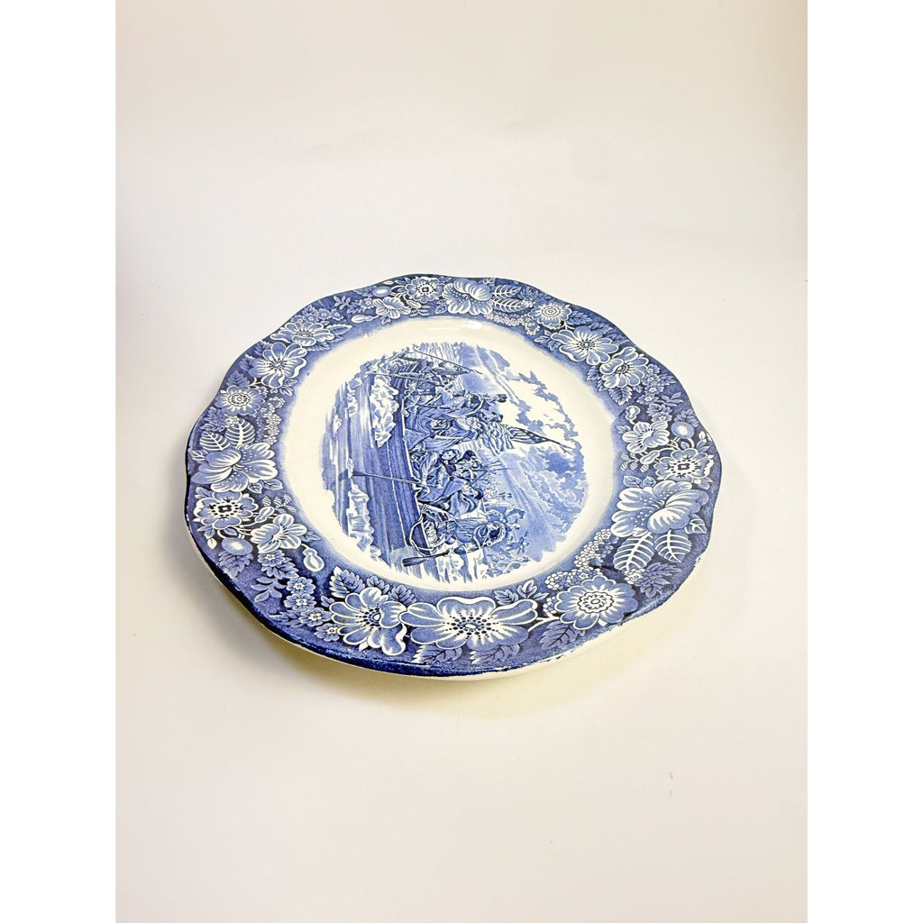 Intonstone Oval Serving Platter Staffordshire Liberty Blue 14" Oval Patriotic Washington Durham Boat Crossing Deleware Replacement China