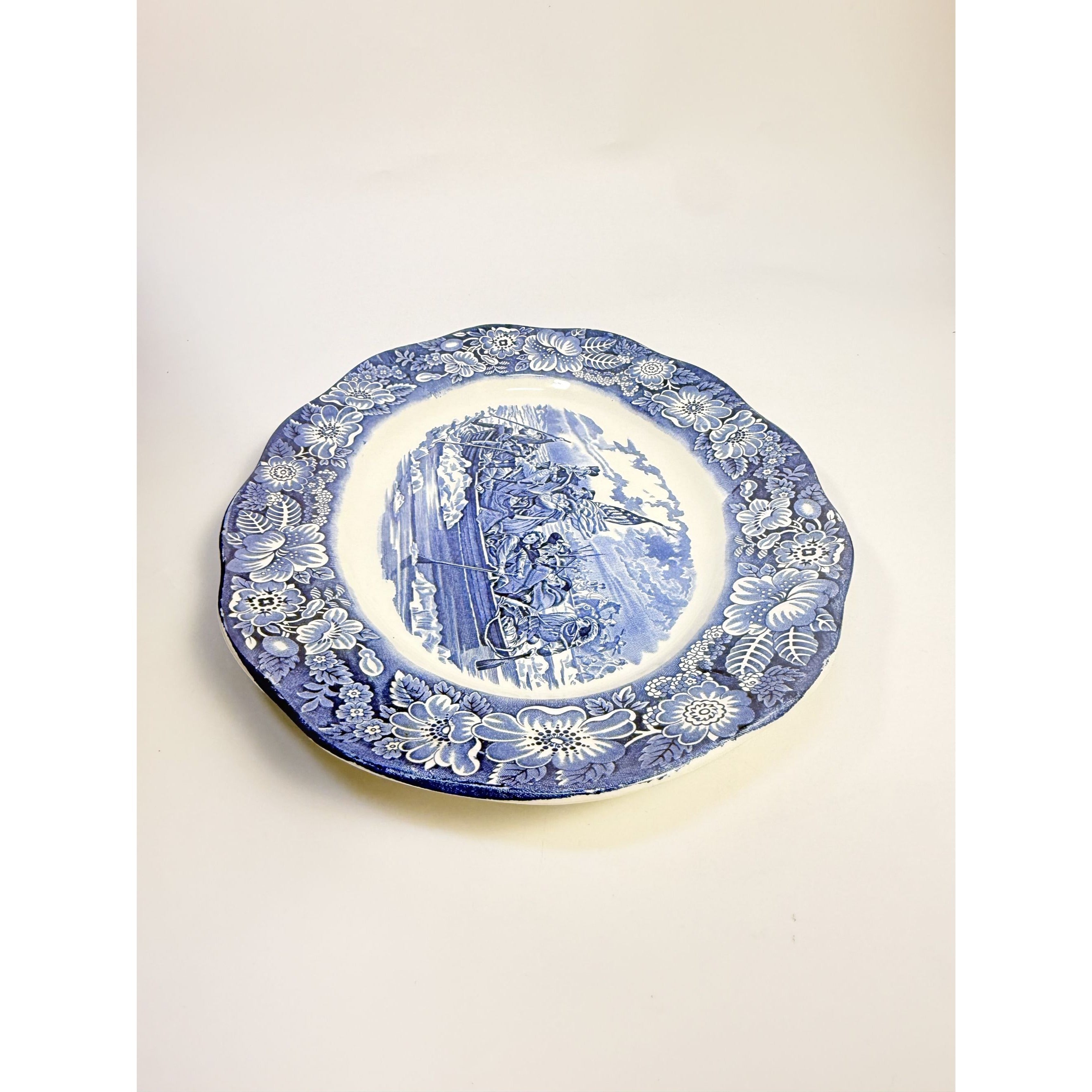 Intonstone Oval Serving Platter Staffordshire Liberty Blue 14" Oval Patriotic Washington Durham Boat Crossing Deleware Replacement China