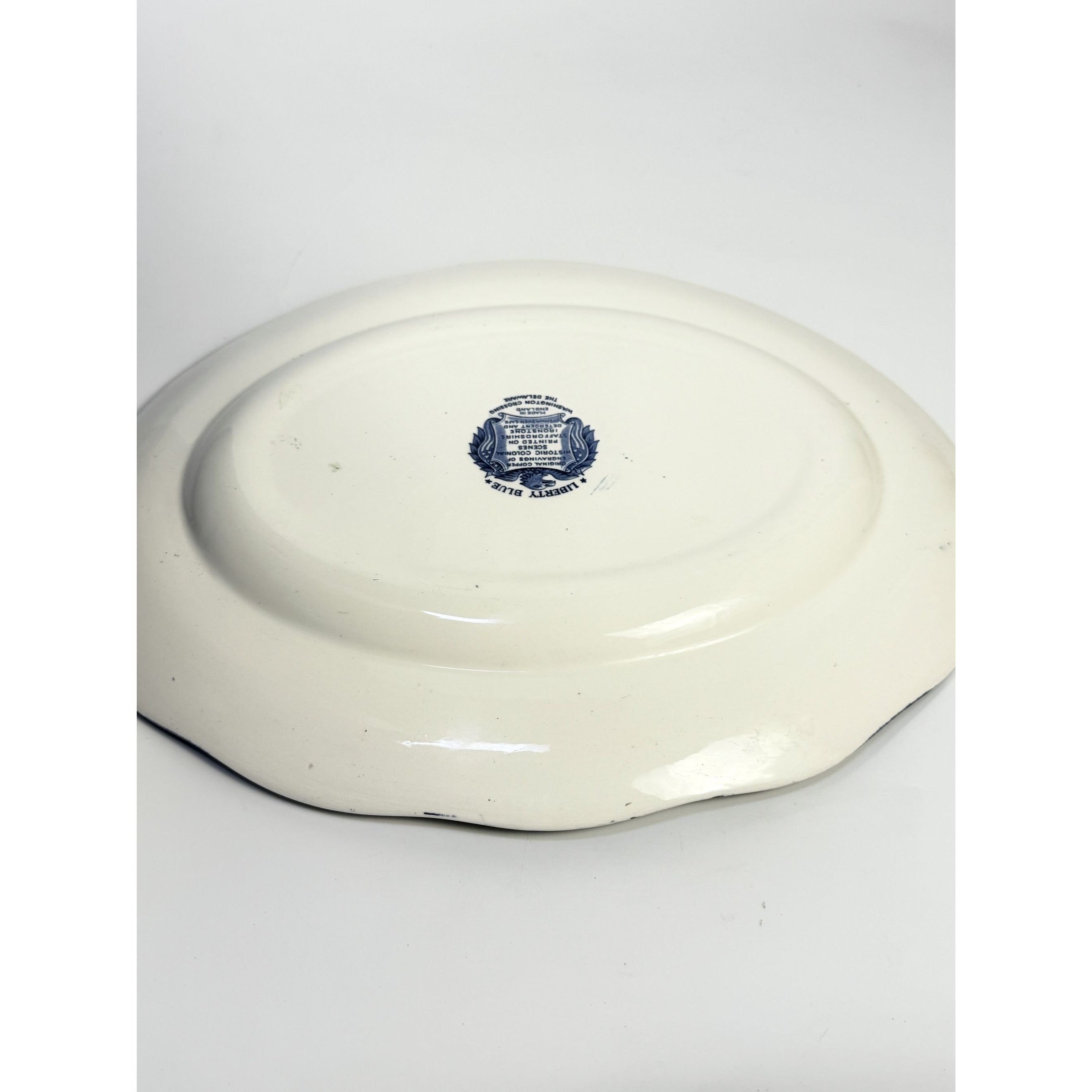 Intonstone Oval Serving Platter Staffordshire Liberty Blue 14" Oval Patriotic Washington Durham Boat Crossing Deleware Replacement China