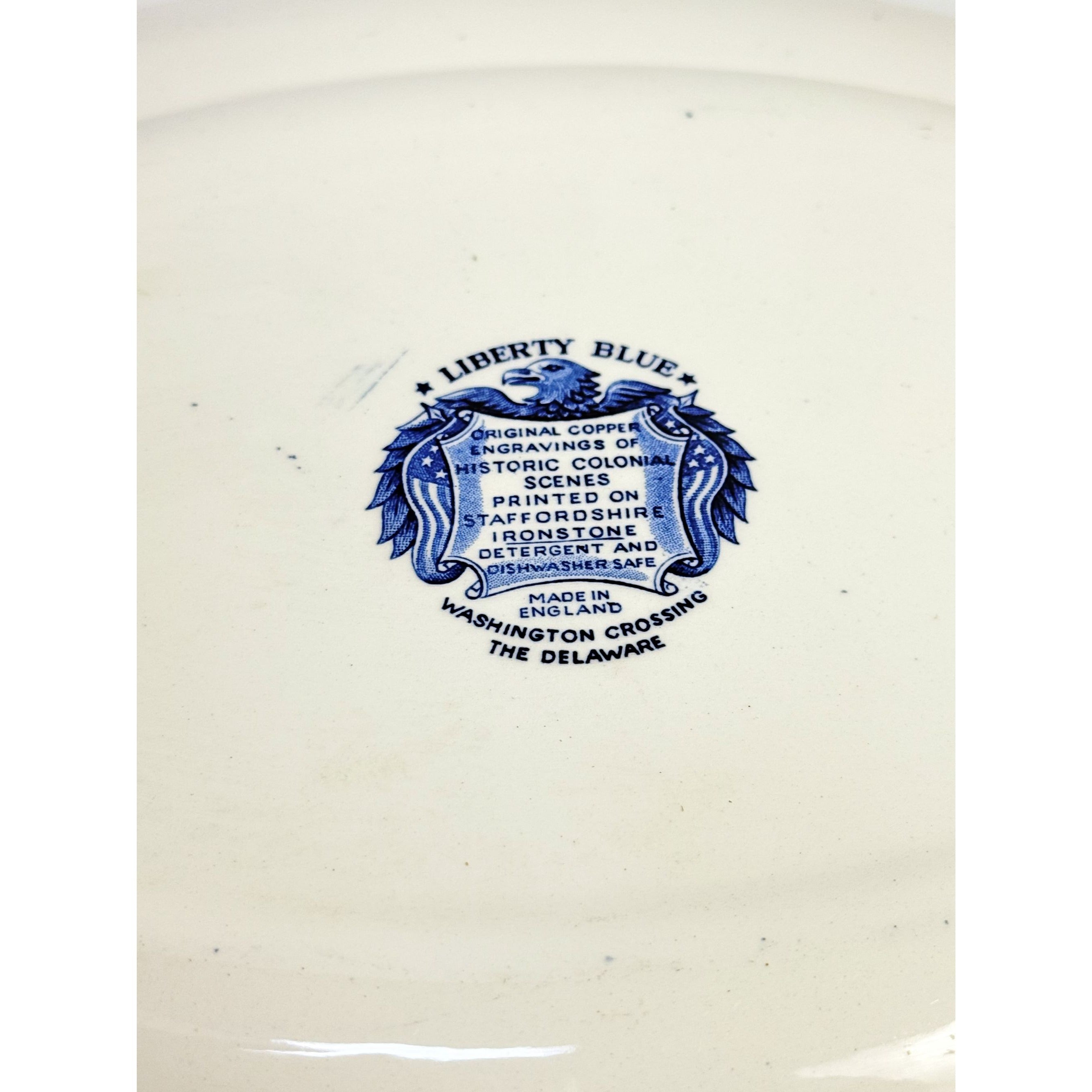 Intonstone Oval Serving Platter Staffordshire Liberty Blue 14" Oval Patriotic Washington Durham Boat Crossing Deleware Replacement China