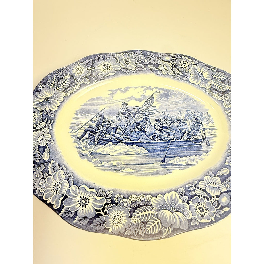Intonstone Oval Serving Platter Staffordshire Liberty Blue 14" Oval Patriotic Washington Durham Boat Crossing Deleware Replacement China