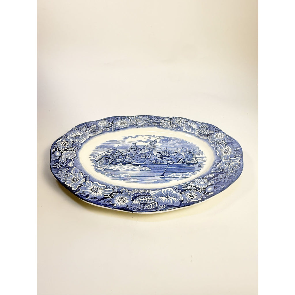 Intonstone Oval Serving Platter Staffordshire Liberty Blue 14" Oval Patriotic Washington Durham Boat Crossing Deleware Replacement China