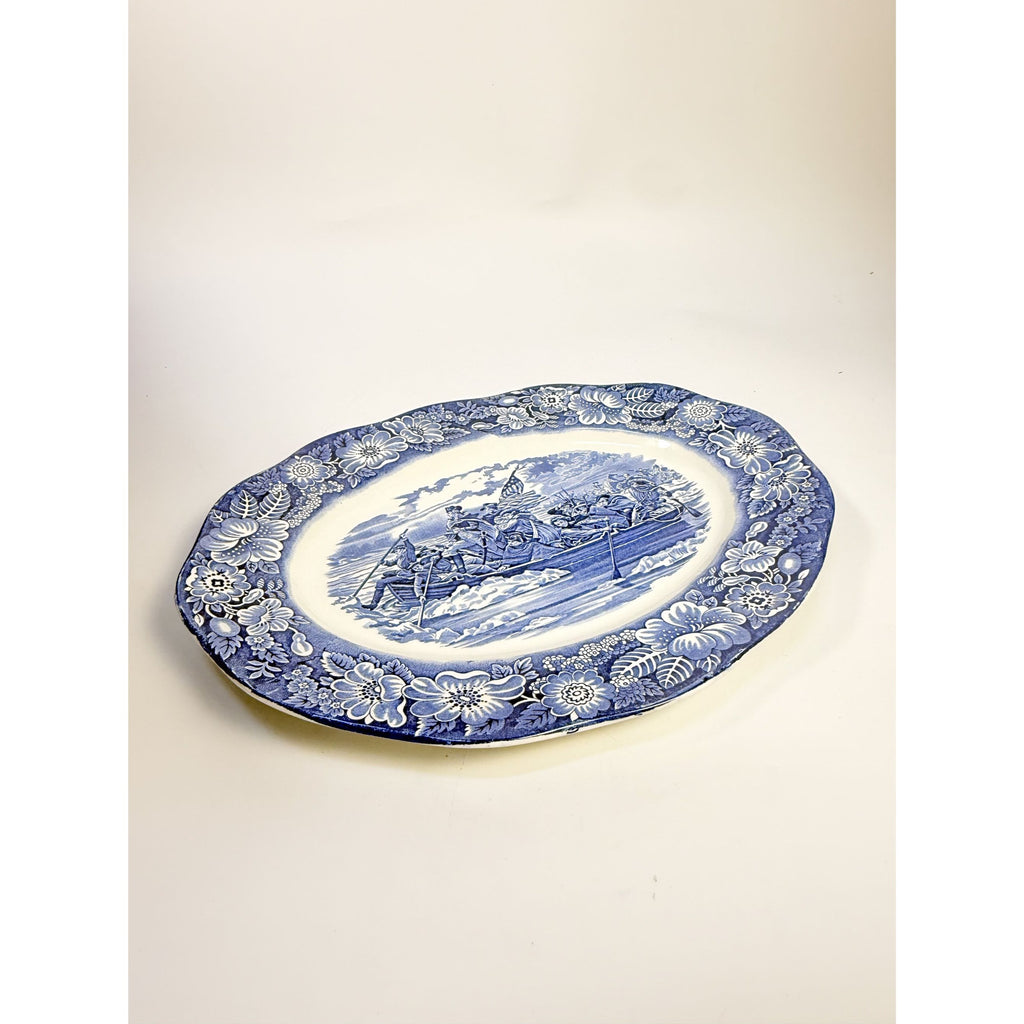 Intonstone Oval Serving Platter Staffordshire Liberty Blue 14" Oval Patriotic Washington Durham Boat Crossing Deleware Replacement China