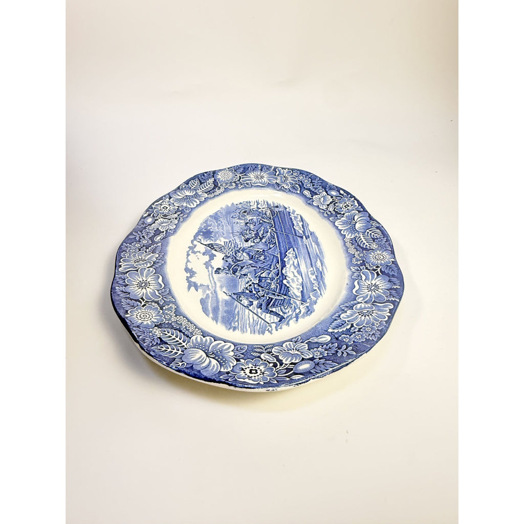 Intonstone Oval Serving Platter Staffordshire Liberty Blue 14" Oval Patriotic Washington Durham Boat Crossing Deleware Replacement China