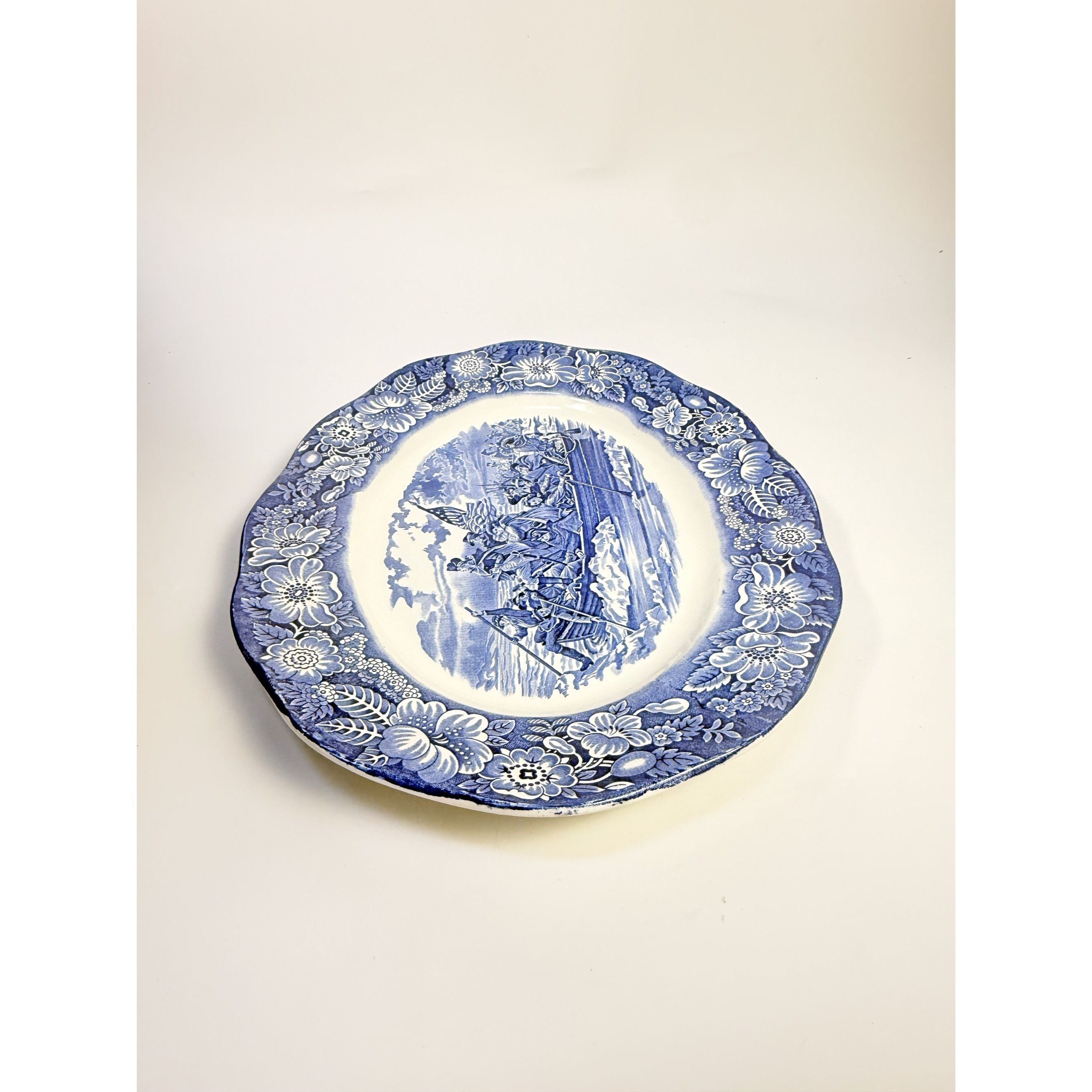 Intonstone Oval Serving Platter Staffordshire Liberty Blue 14" Oval Patriotic Washington Durham Boat Crossing Deleware Replacement China