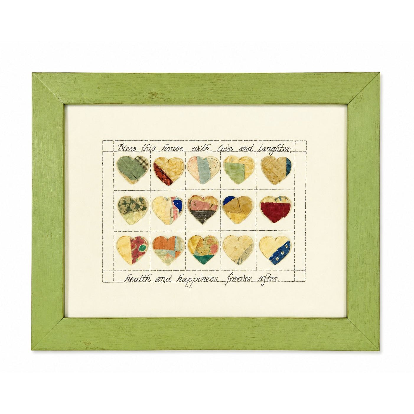 Handmade Quilt Art Bless This House Heart Unique Framed Wall Art Home Decor Decorative Accent Cutter Cottage Granny Core Farmhouse Primitive