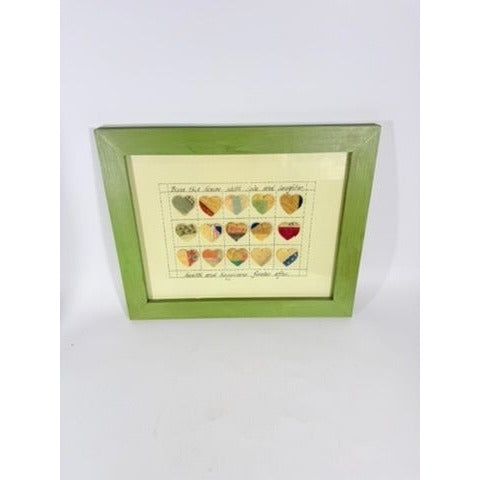 Handmade Quilt Art Bless This House Heart Unique Framed Wall Art Home Decor Decorative Accent Cutter Cottage Granny Core Farmhouse Primitive