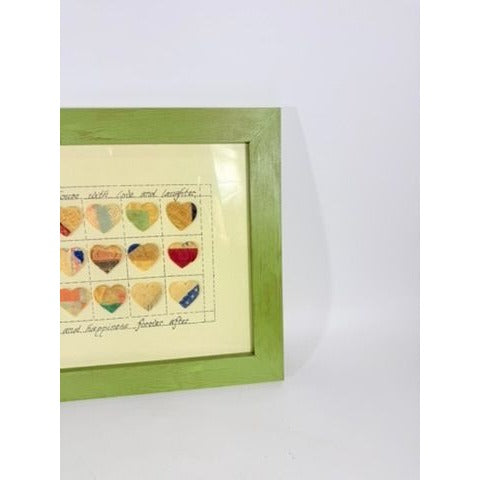 Handmade Quilt Art Bless This House Heart Unique Framed Wall Art Home Decor Decorative Accent Cutter Cottage Granny Core Farmhouse Primitive