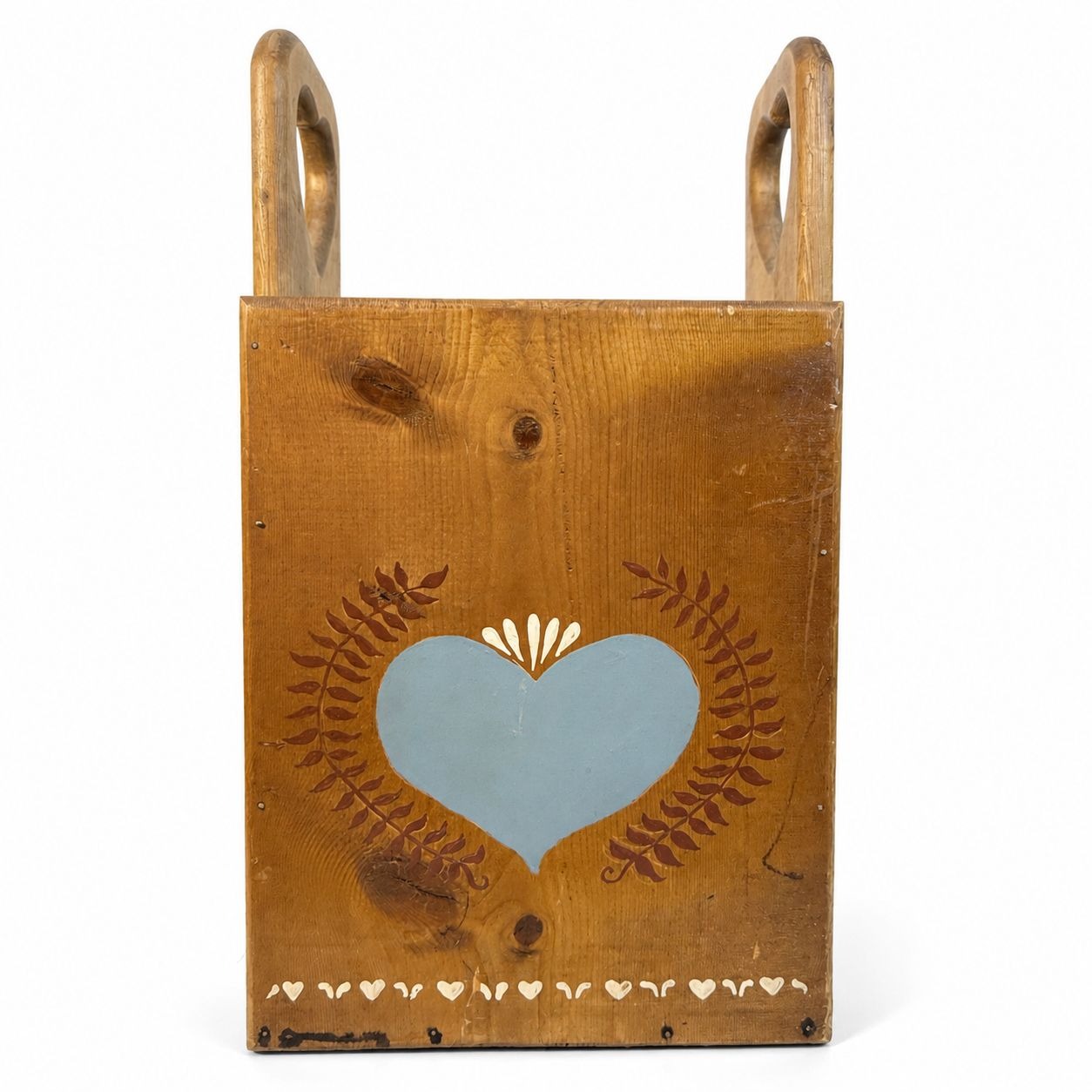 Wooden Magazine Stand Rack Heart Cut Out Umbrella Toilet Paper Storage Floor Box Organization Vintage Cottage Granny Core Country Farmhouse