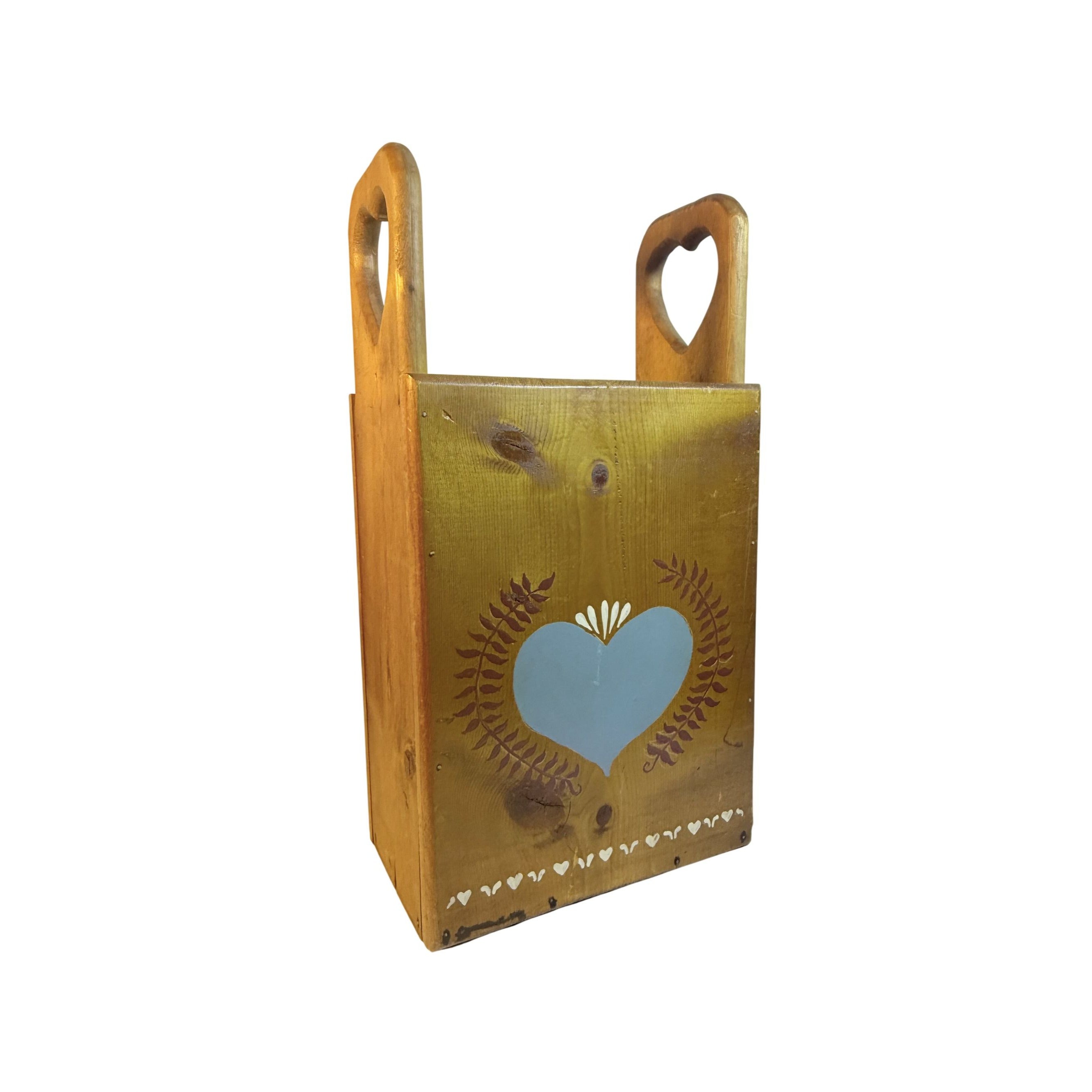 Wooden Magazine Stand Rack Heart Cut Out Umbrella Toilet Paper Storage Floor Box Organization Vintage Cottage Granny Core Country Farmhouse