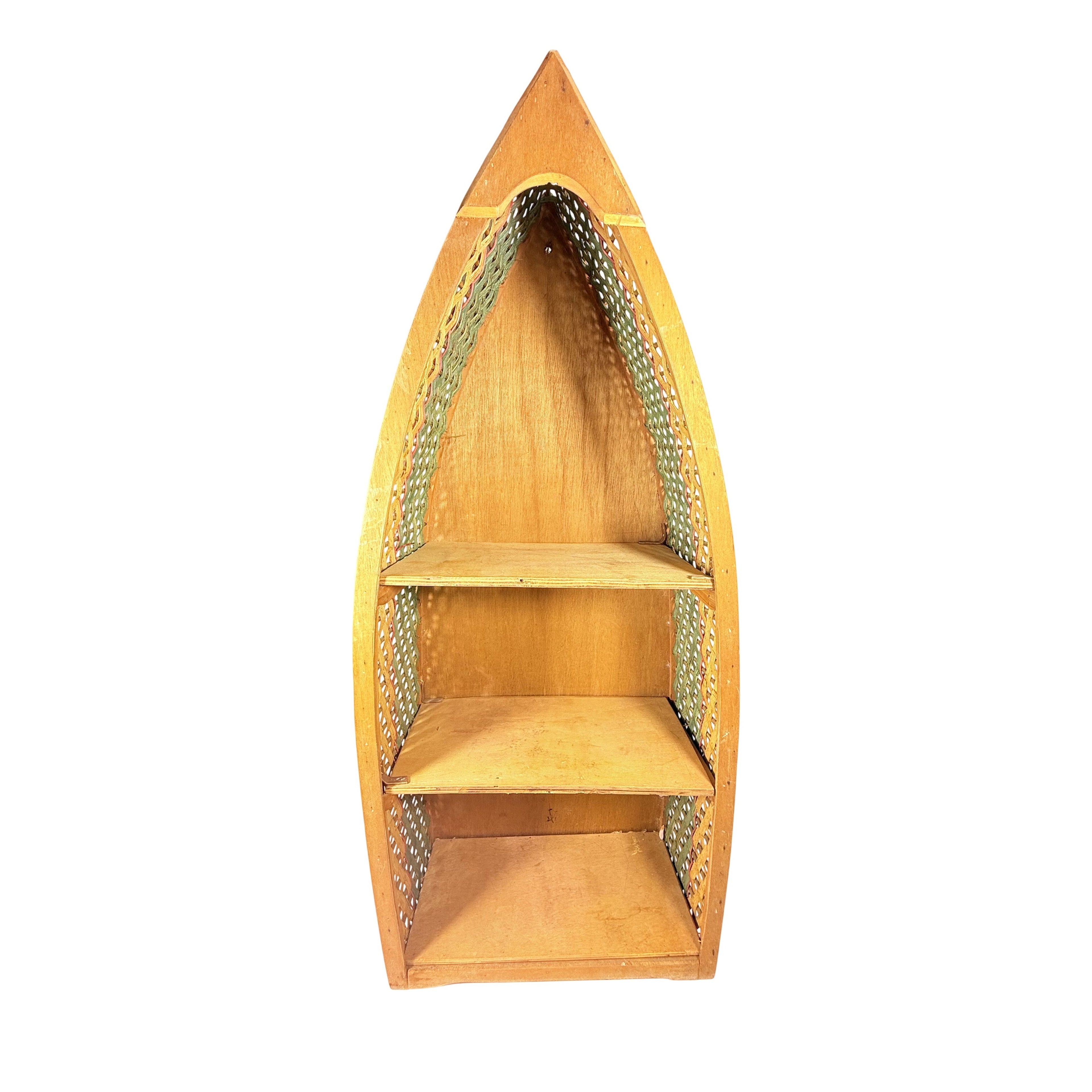 Wooden Wall Hanging Shelf Canoe Vintage Book Figurine Table Top Rustic Cabin Lake Home Decor Woven Sides Decorative Accents Nautical