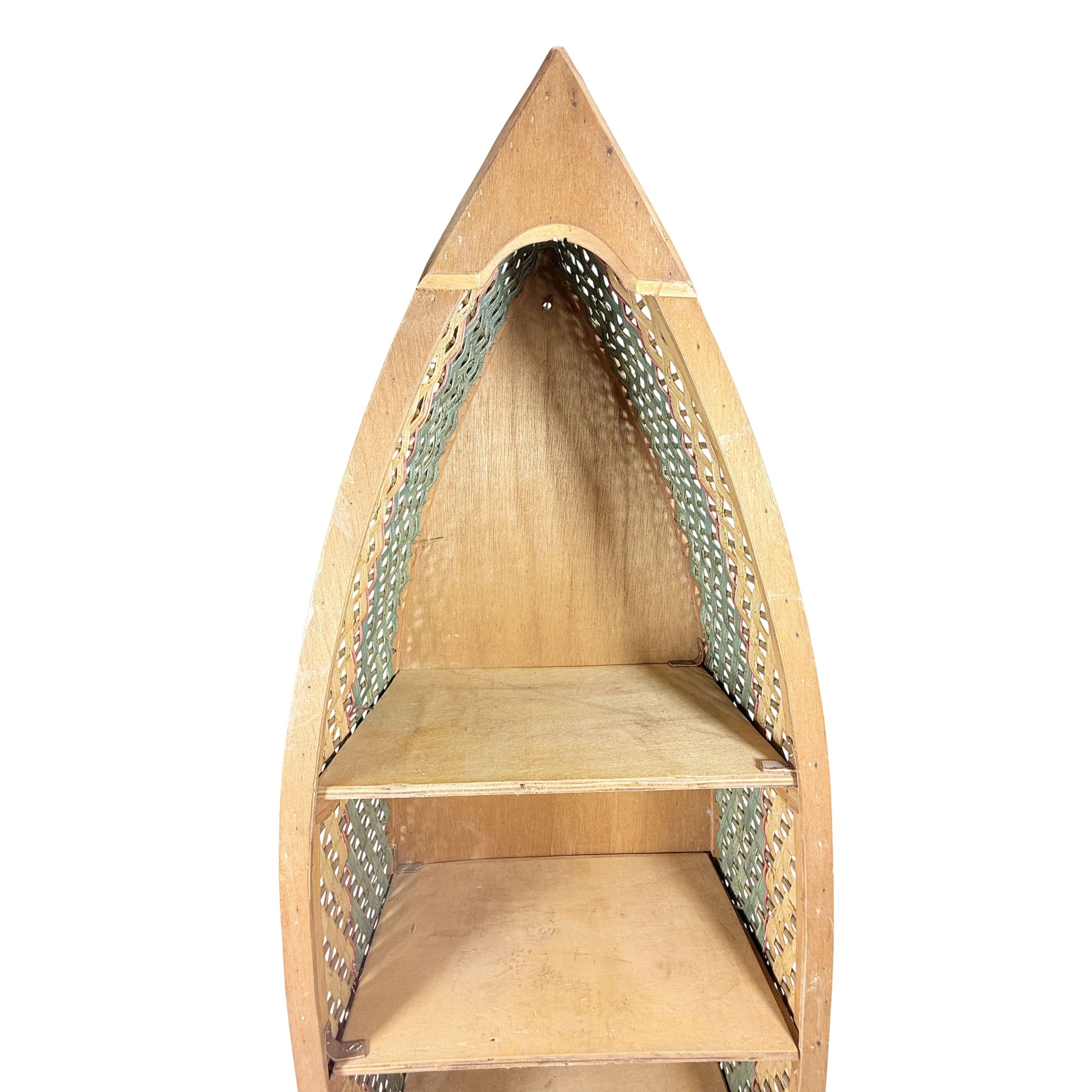 Wooden Wall Hanging Shelf Canoe Vintage Book Figurine Table Top Rustic Cabin Lake Home Decor Woven Sides Decorative Accents Nautical
