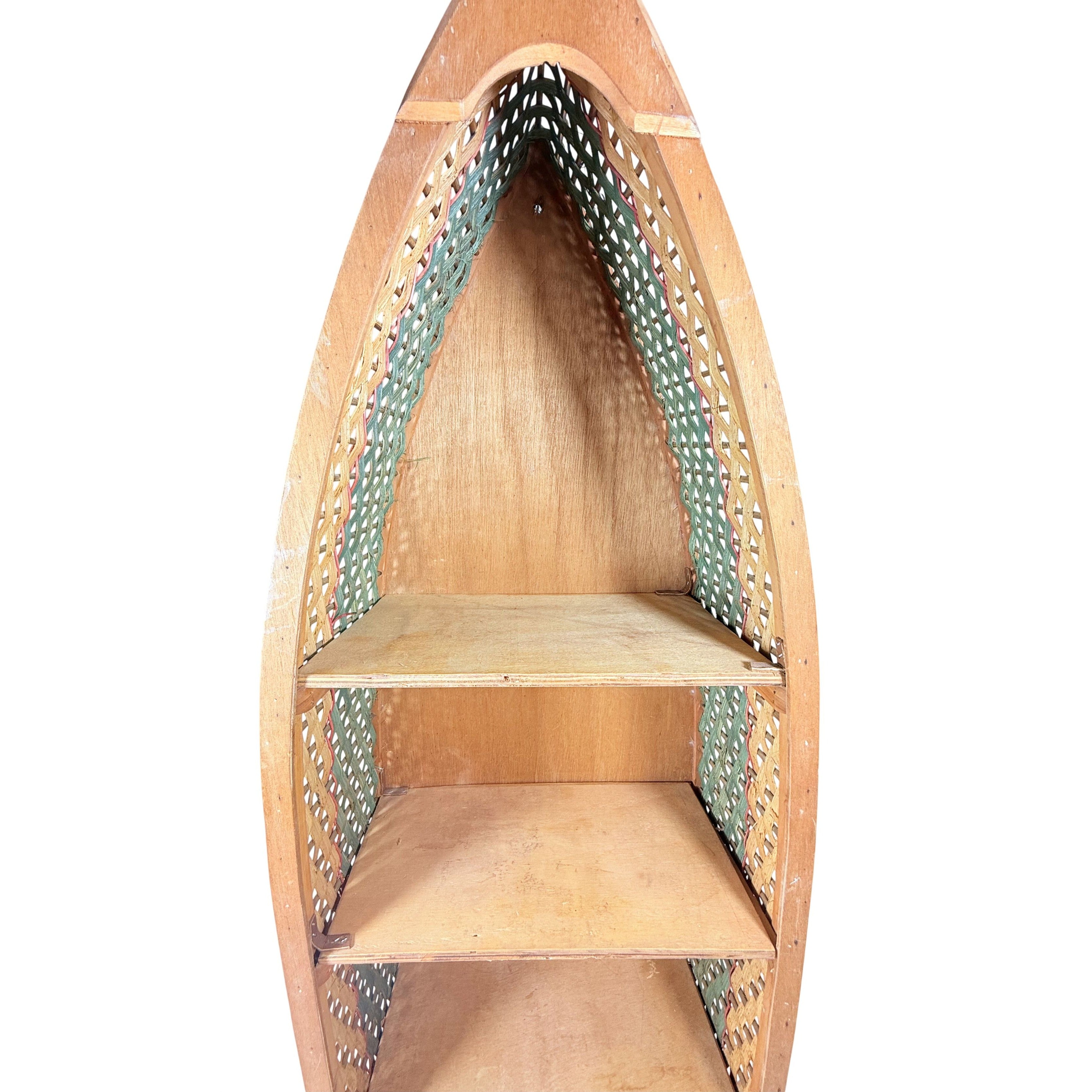 Wooden Wall Hanging Shelf Canoe Vintage Book Figurine Table Top Rustic Cabin Lake Home Decor Woven Sides Decorative Accents Nautical
