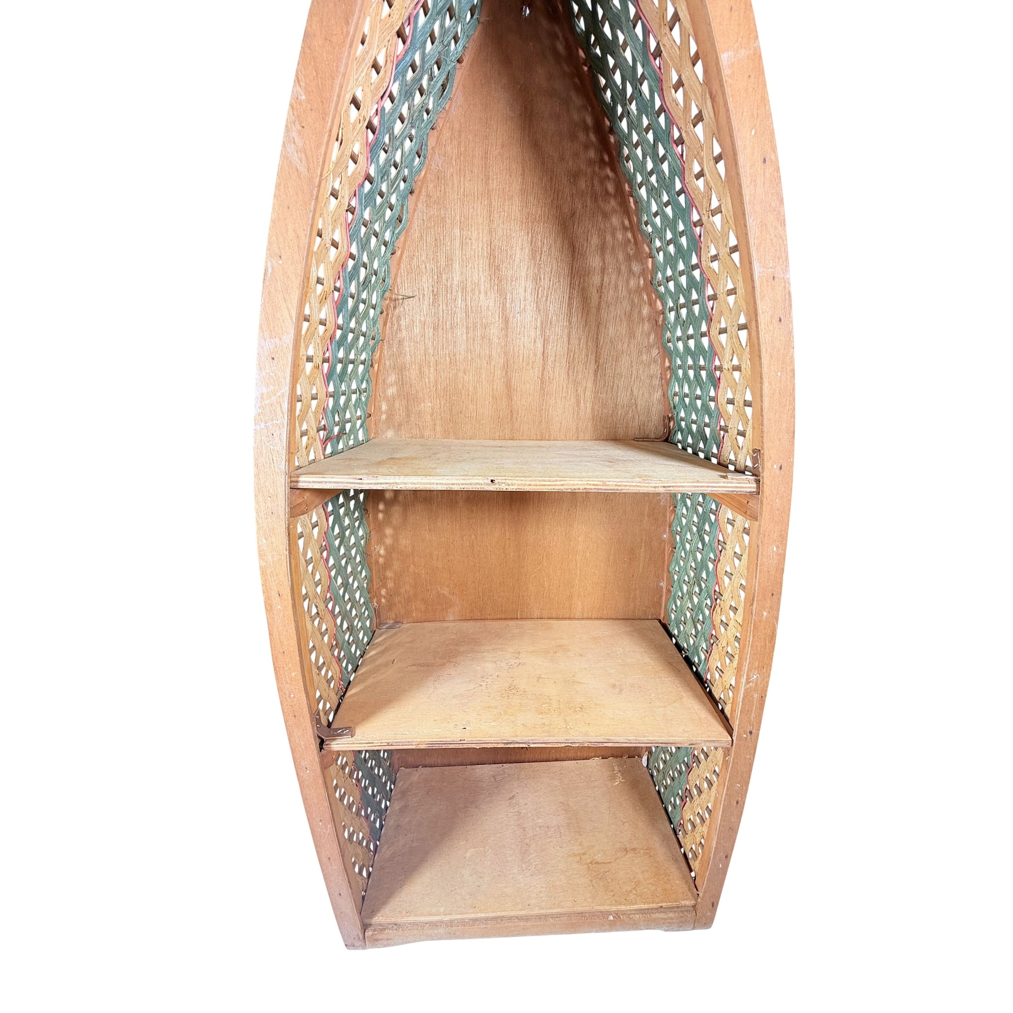 Wooden Wall Hanging Shelf Canoe Vintage Book Figurine Table Top Rustic Cabin Lake Home Decor Woven Sides Decorative Accents Nautical