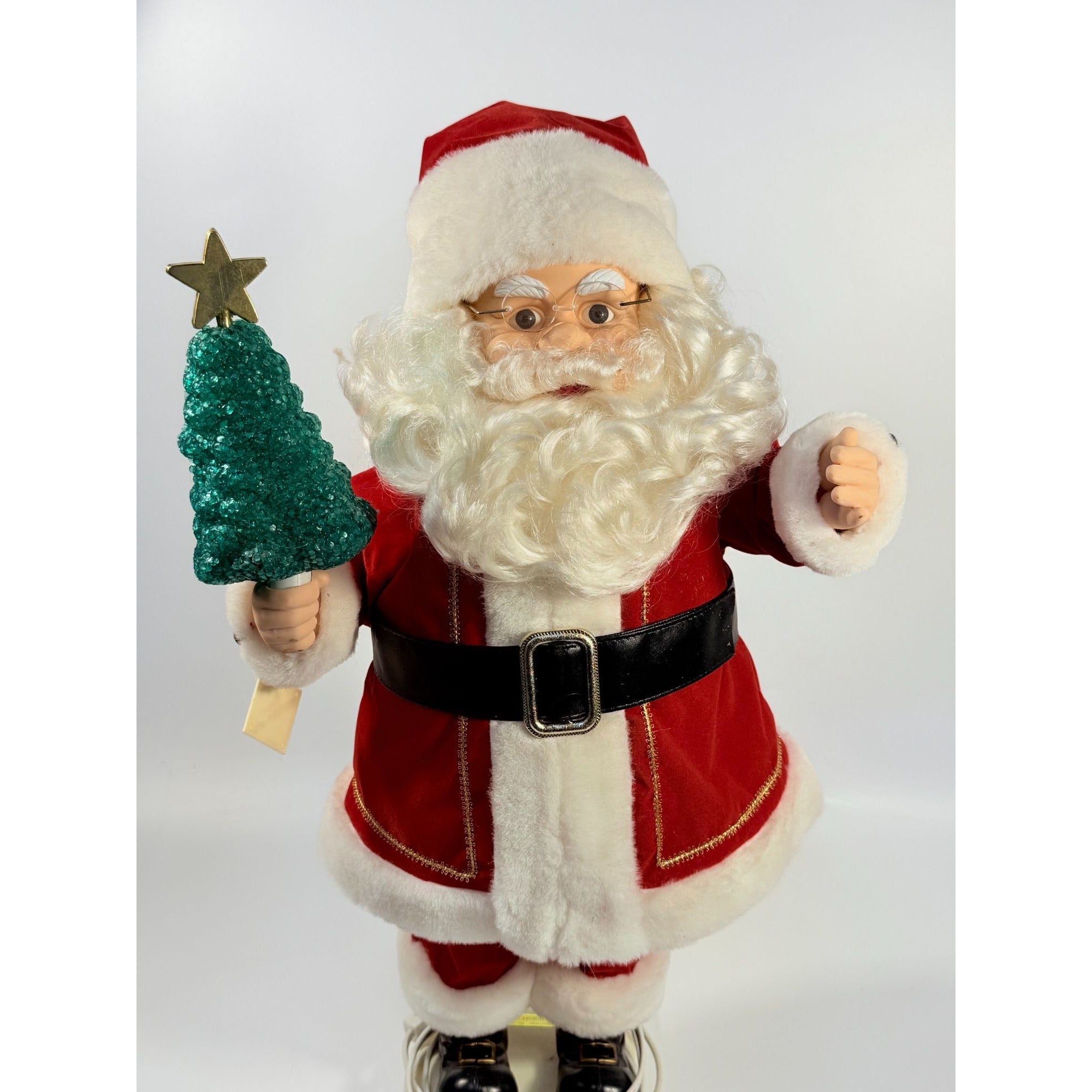 Animated Santa Claus | Teclo Motionette Glitter Tree Red Velvet Suit Electric Plug-In Holiday Decoration Vintage Christmas Decor Nostaligia