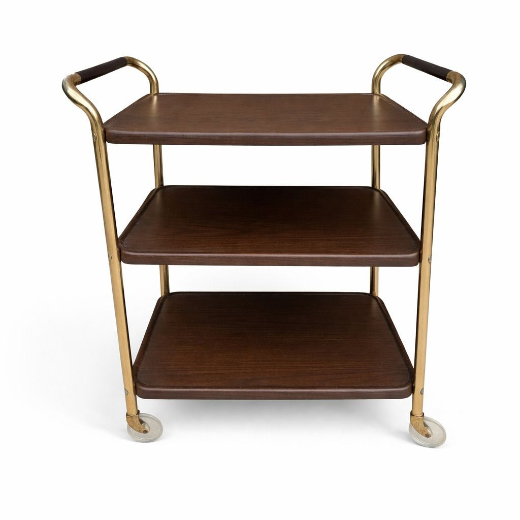 Rolling Bar Cart Cosco Stylaire 3-Tier Metal Gold Bar Serving Cart Gold Faux Wood Finish Brown Mid Century Home Decor Decorative Accents