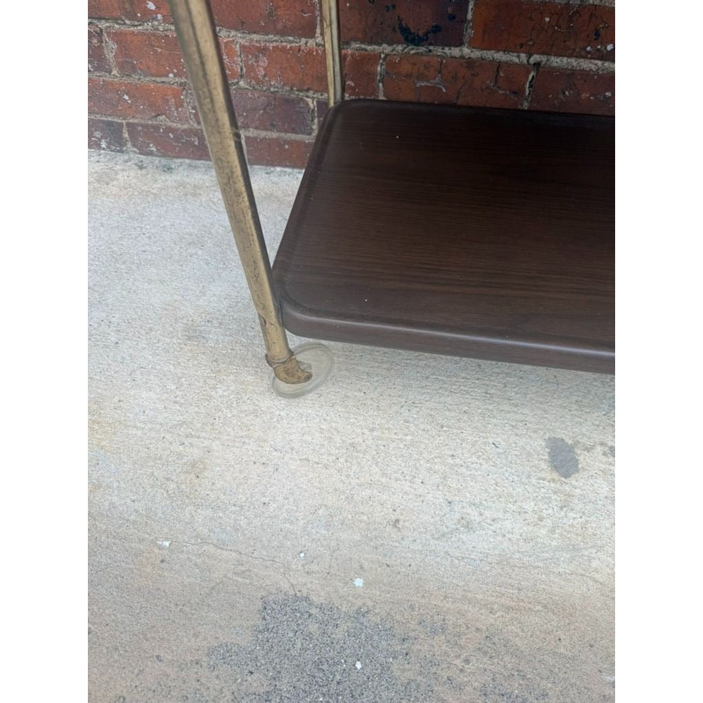 Rolling Bar Cart Cosco Stylaire 3-Tier Metal Gold Bar Serving Cart Gold Faux Wood Finish Brown Mid Century Home Decor Decorative Accents