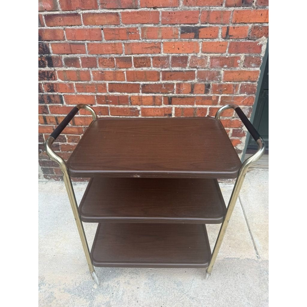 Rolling Bar Cart Cosco Stylaire 3-Tier Metal Gold Bar Serving Cart Gold Faux Wood Finish Brown Mid Century Home Decor Decorative Accents