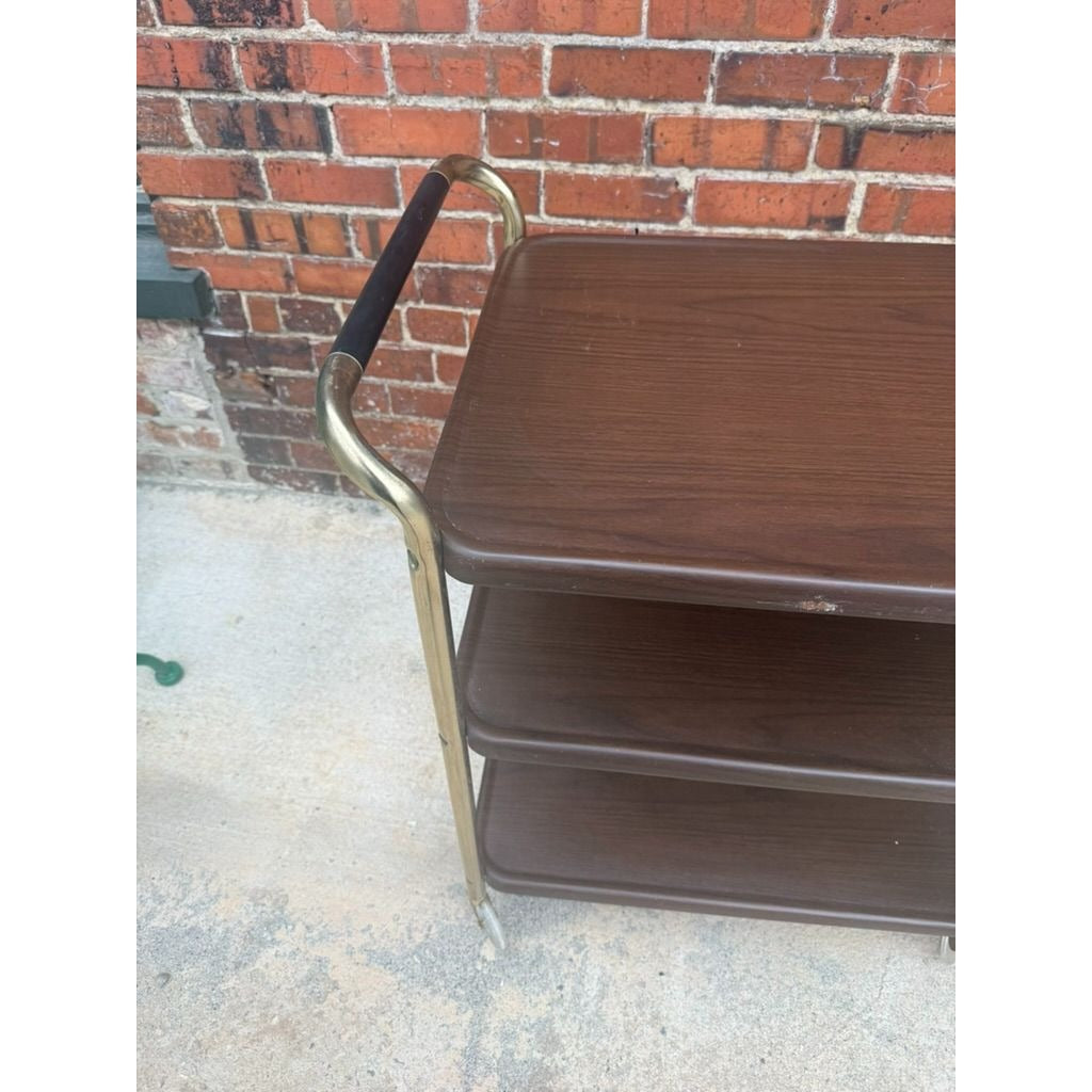 Rolling Bar Cart Cosco Stylaire 3-Tier Metal Gold Bar Serving Cart Gold Faux Wood Finish Brown Mid Century Home Decor Decorative Accents