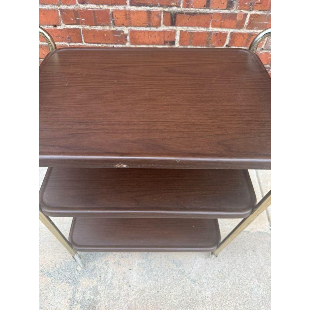 Rolling Bar Cart Cosco Stylaire 3-Tier Metal Gold Bar Serving Cart Gold Faux Wood Finish Brown Mid Century Home Decor Decorative Accents