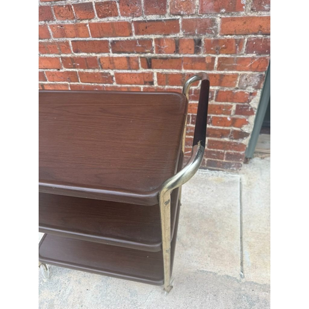 Rolling Bar Cart Cosco Stylaire 3-Tier Metal Gold Bar Serving Cart Gold Faux Wood Finish Brown Mid Century Home Decor Decorative Accents