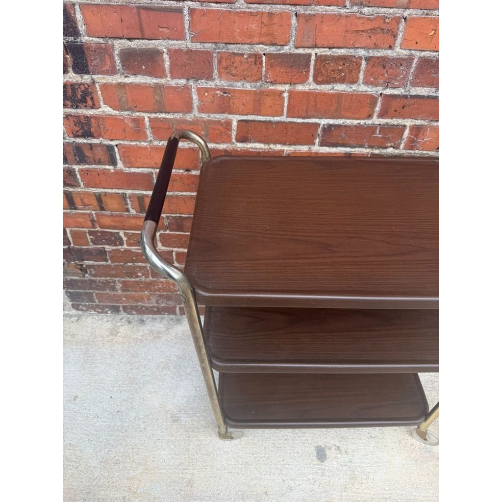 Rolling Bar Cart Cosco Stylaire 3-Tier Metal Gold Bar Serving Cart Gold Faux Wood Finish Brown Mid Century Home Decor Decorative Accents