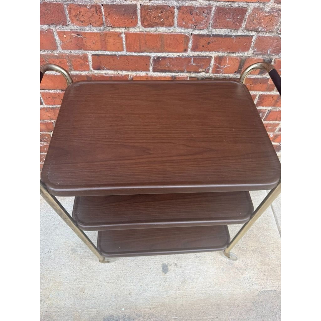Rolling Bar Cart Cosco Stylaire 3-Tier Metal Gold Bar Serving Cart Gold Faux Wood Finish Brown Mid Century Home Decor Decorative Accents