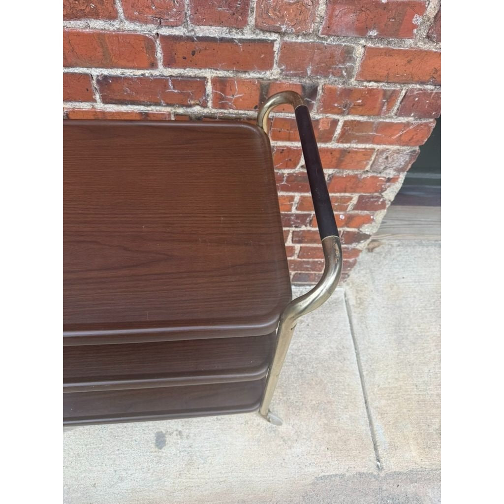 Rolling Bar Cart Cosco Stylaire 3-Tier Metal Gold Bar Serving Cart Gold Faux Wood Finish Brown Mid Century Home Decor Decorative Accents
