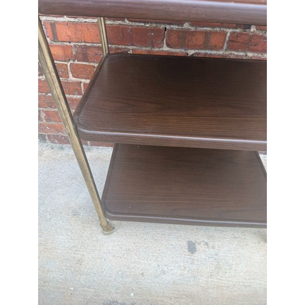 Rolling Bar Cart Cosco Stylaire 3-Tier Metal Gold Bar Serving Cart Gold Faux Wood Finish Brown Mid Century Home Decor Decorative Accents