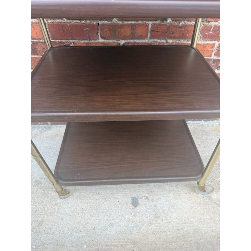 Rolling Bar Cart Cosco Stylaire 3-Tier Metal Gold Bar Serving Cart Gold Faux Wood Finish Brown Mid Century Home Decor Decorative Accents