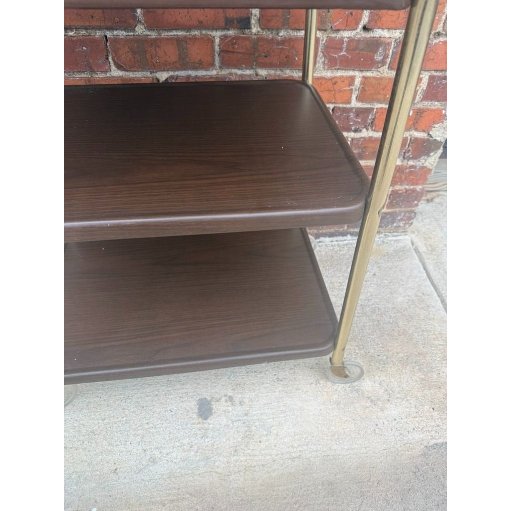 Rolling Bar Cart Cosco Stylaire 3-Tier Metal Gold Bar Serving Cart Gold Faux Wood Finish Brown Mid Century Home Decor Decorative Accents