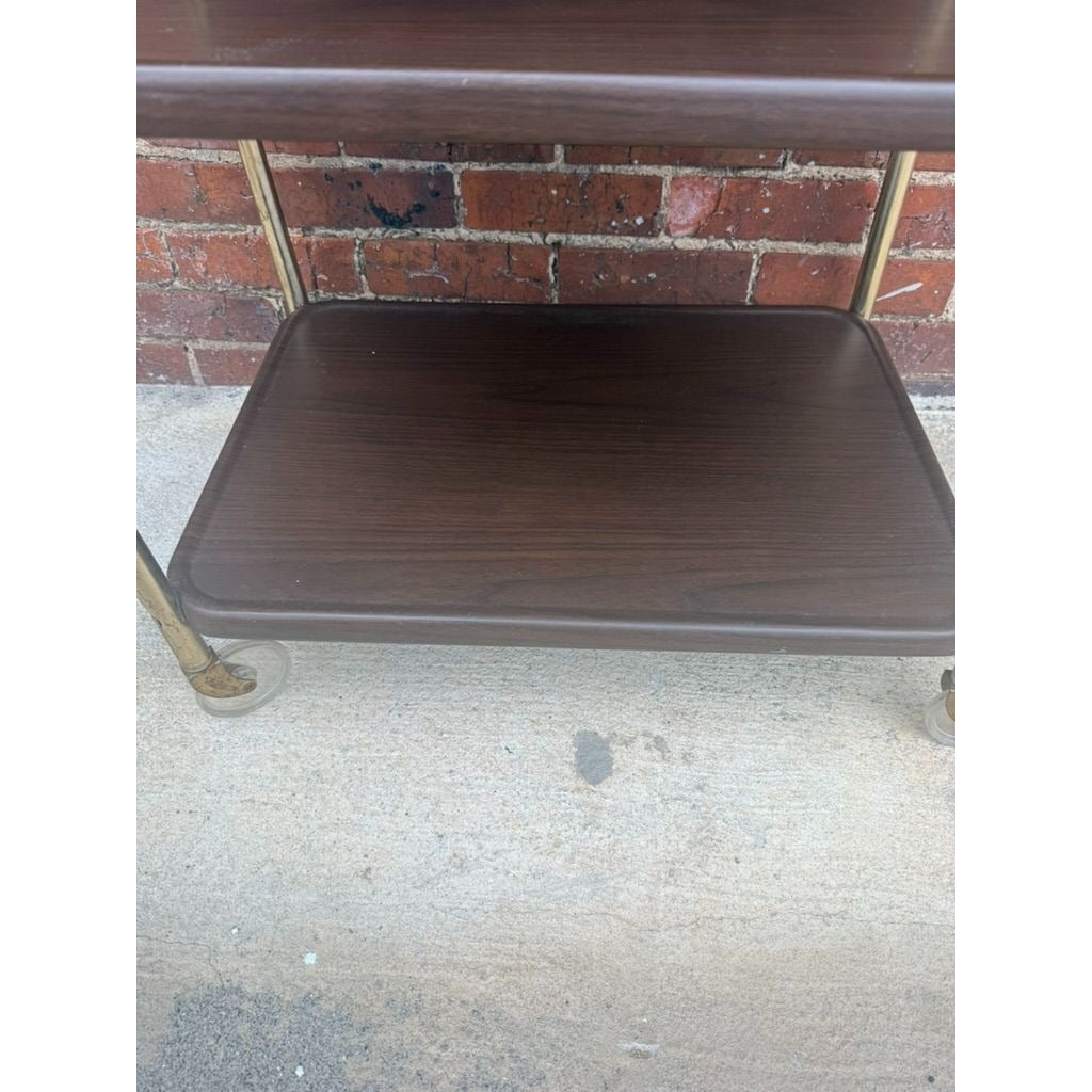 Rolling Bar Cart Cosco Stylaire 3-Tier Metal Gold Bar Serving Cart Gold Faux Wood Finish Brown Mid Century Home Decor Decorative Accents