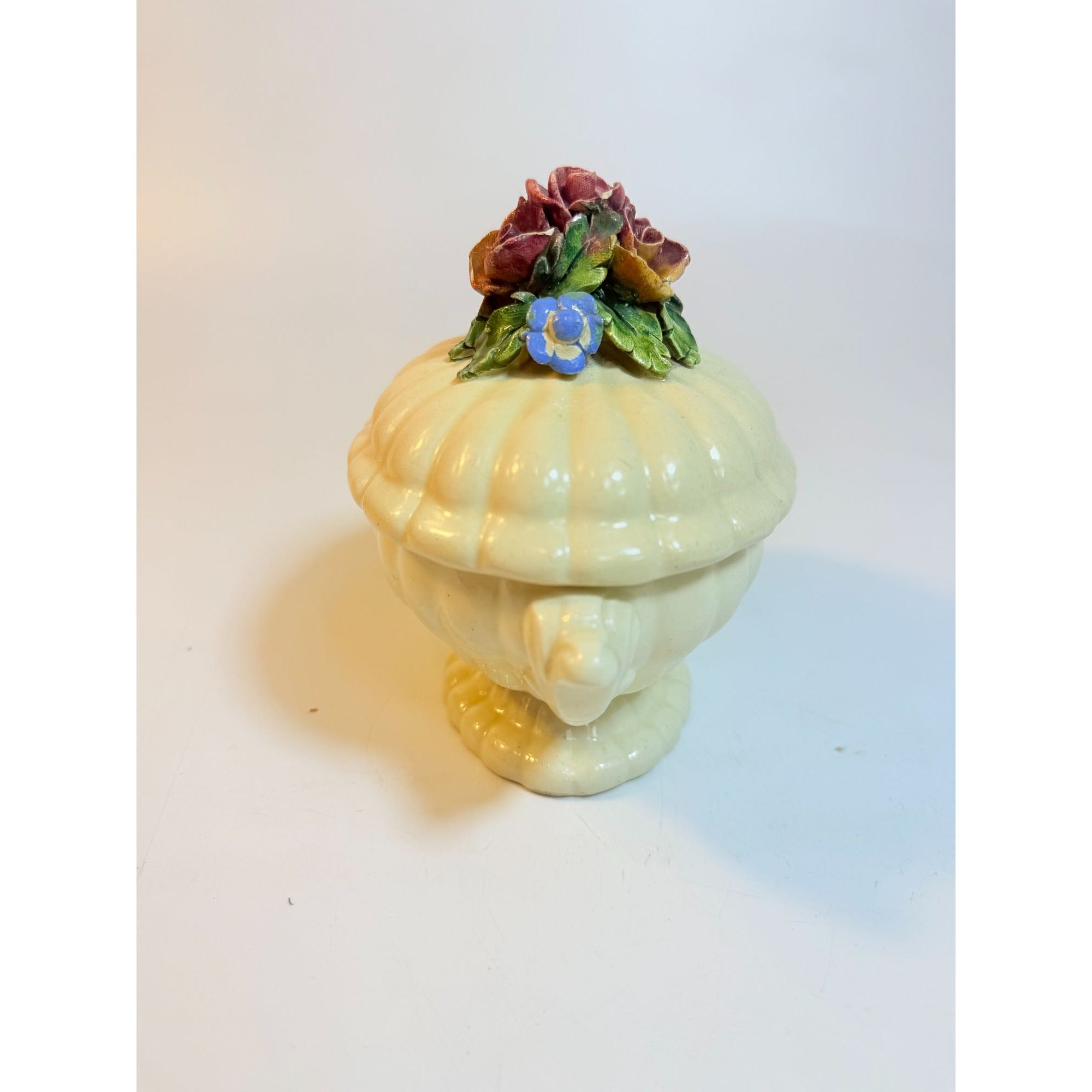 Italian Pottery Serving Dish Tureen Lidded Hand Painted Flowers Floral Ironstone Vintage Trinket Dish Grand Millenial Home Shelf Decor