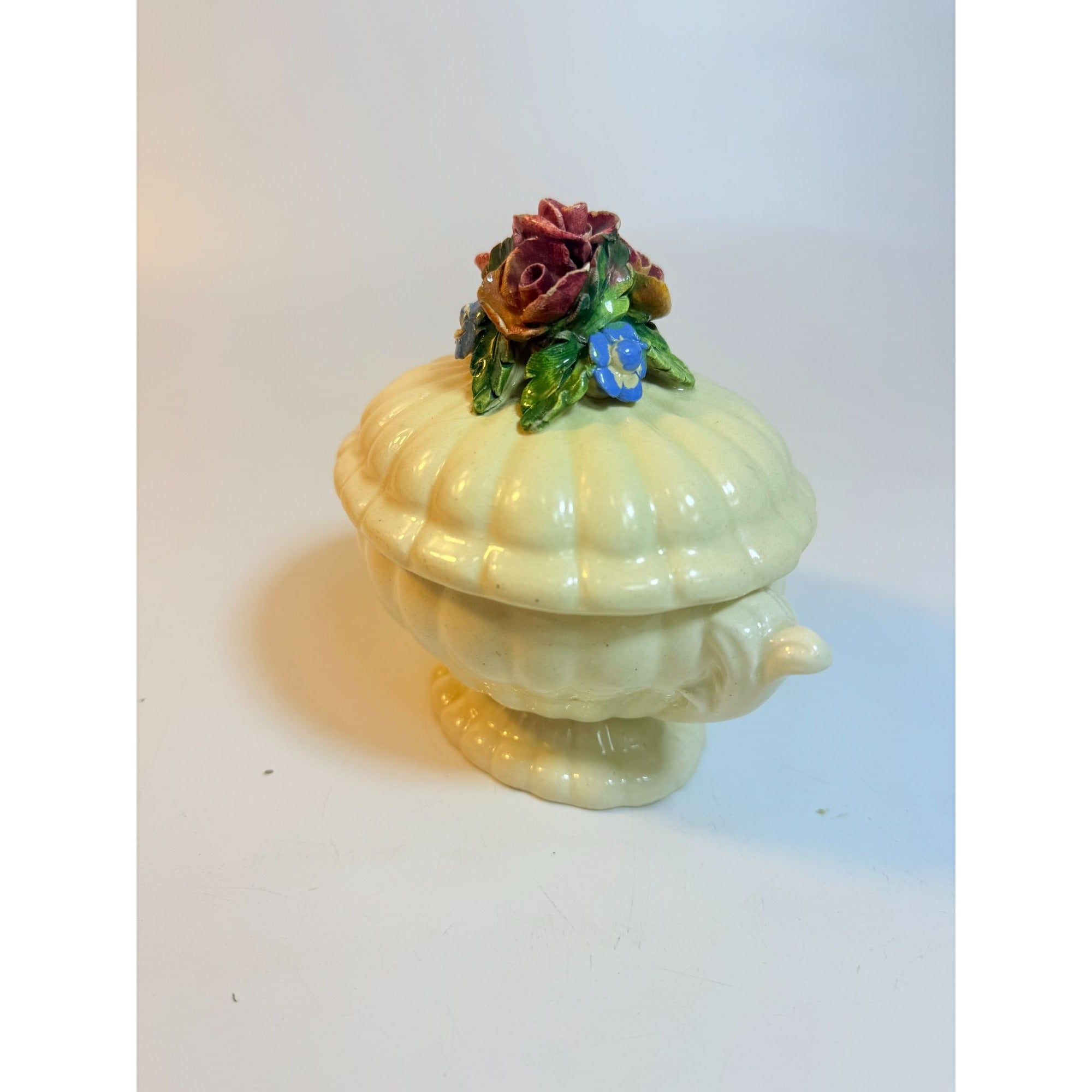 Italian Pottery Serving Dish Tureen Lidded Hand Painted Flowers Floral Ironstone Vintage Trinket Dish Grand Millenial Home Shelf Decor