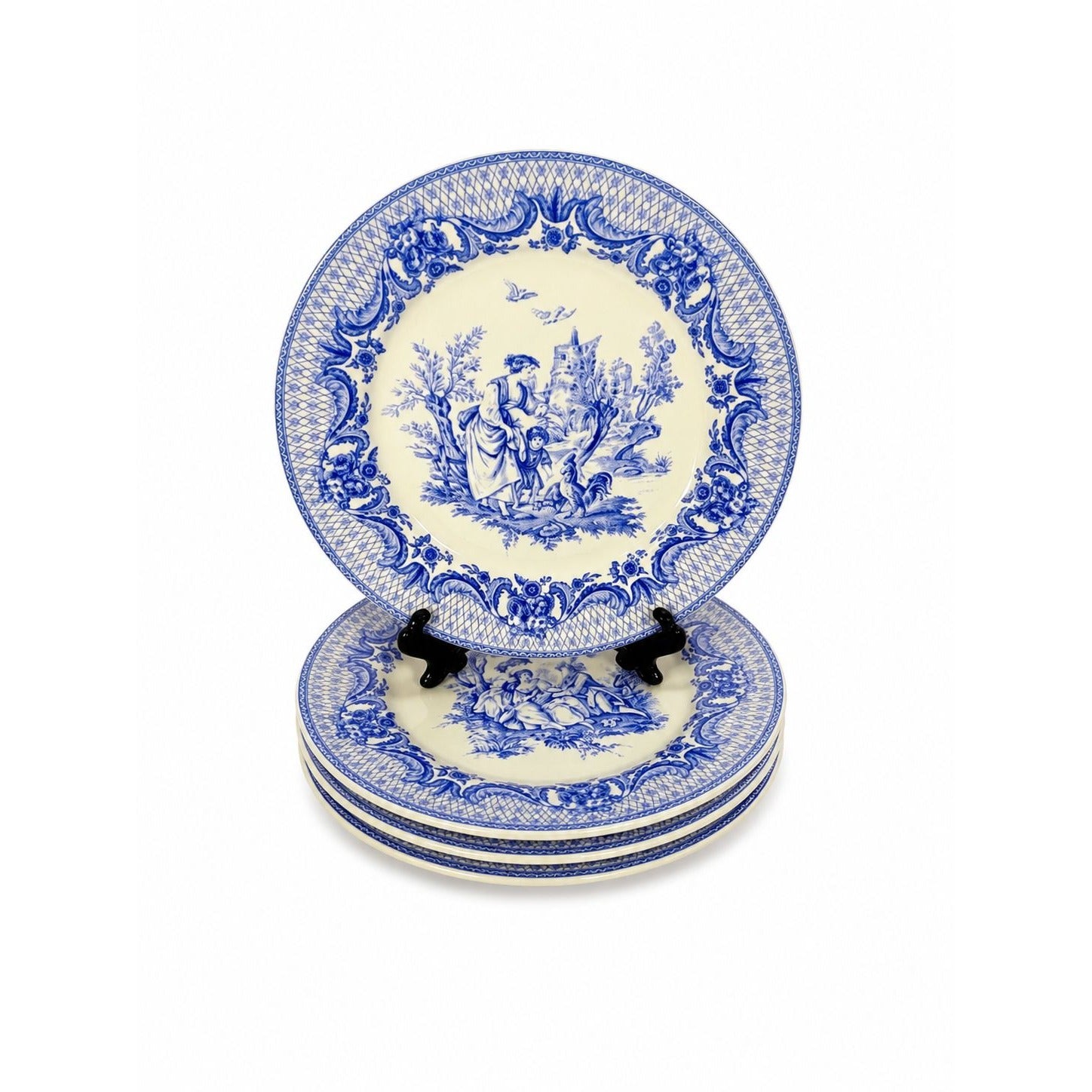 Salad Dessert Plates Set 4 Toile Blue and White Godinger CoDe Jouy  Sunday Afternoon Replacement China Gallery Wall Traditional