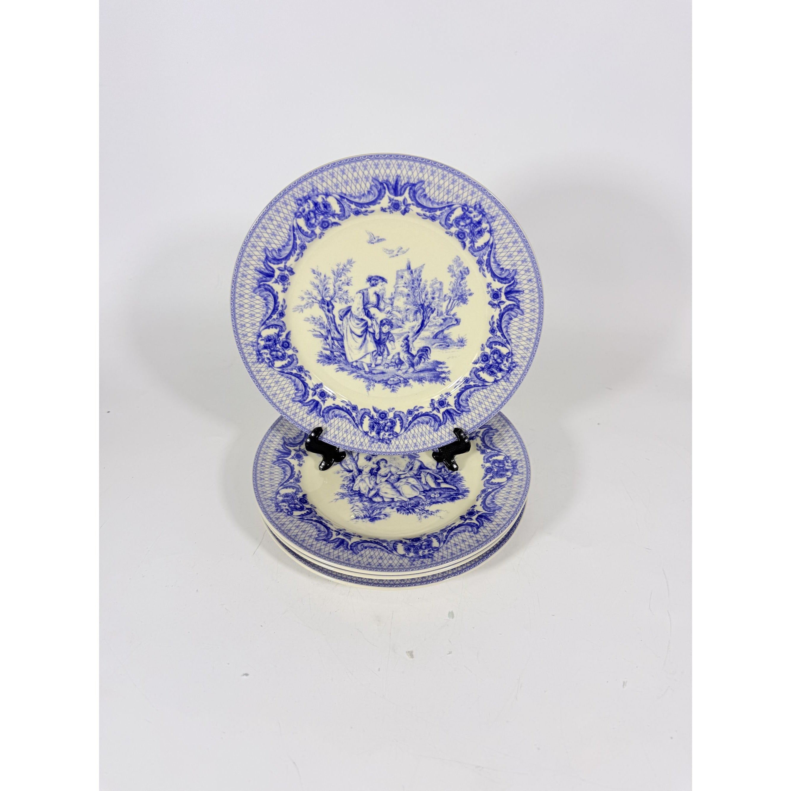 Salad Dessert Plates Set 4 Toile Blue and White Godinger CoDe Jouy  Sunday Afternoon Replacement China Gallery Wall Traditional
