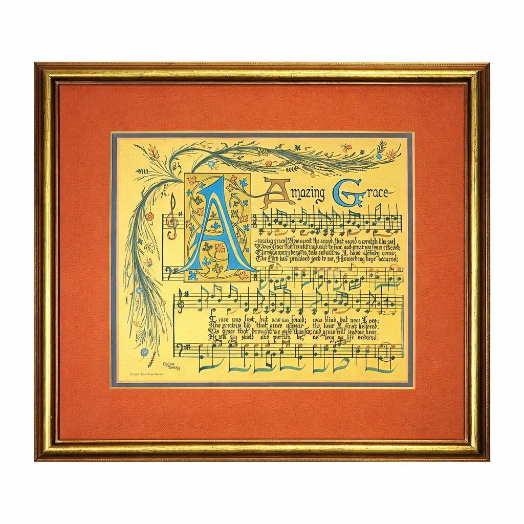 Wall Art Amazing Grace Calligraphy Galen Berry Music Framed Print Home Decor Decorative Aceents Regious Chrisitanity Home Decor Accents