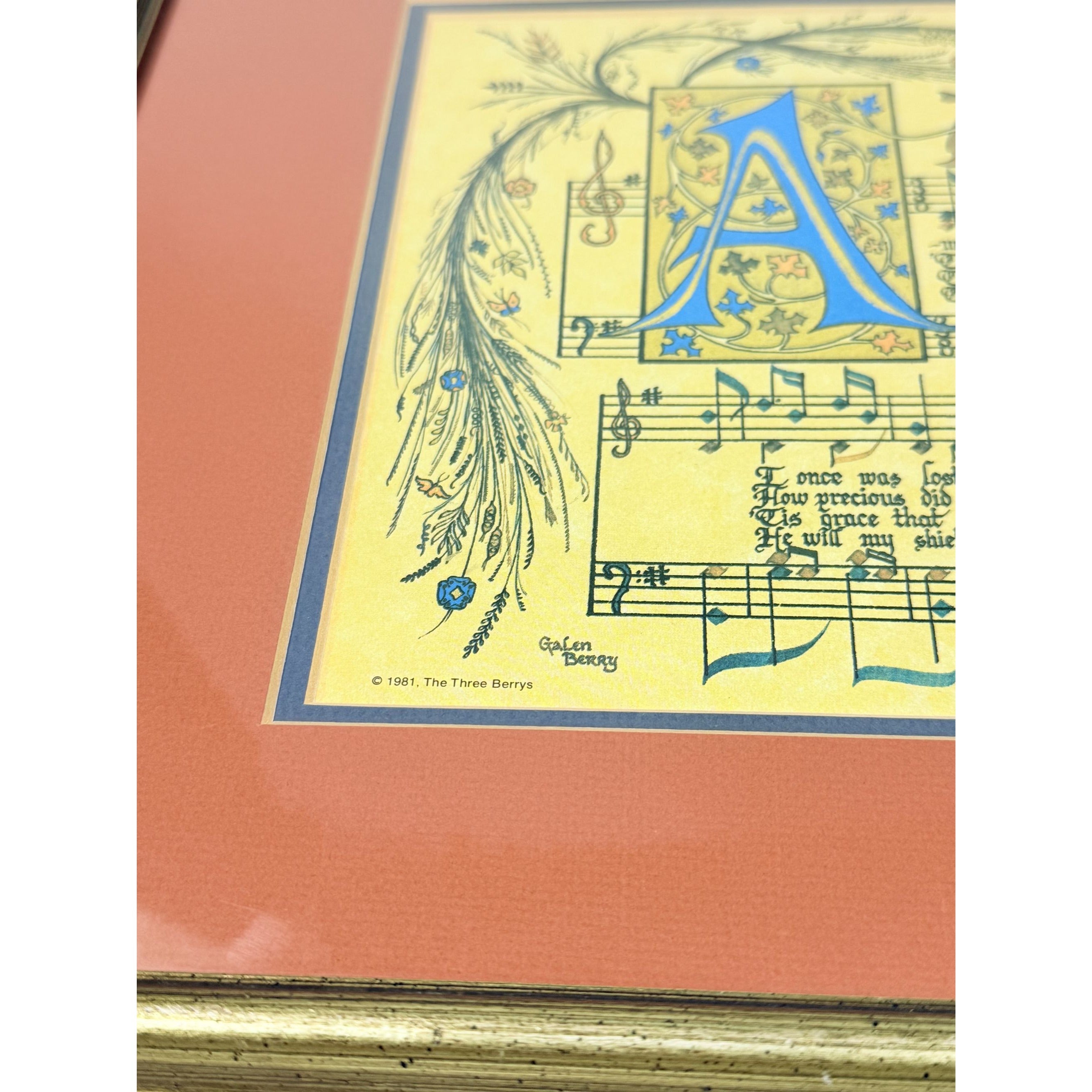Wall Art Amazing Grace Calligraphy Galen Berry Music Framed Print Home Decor Decorative Aceents Regious Chrisitanity Home Decor Accents