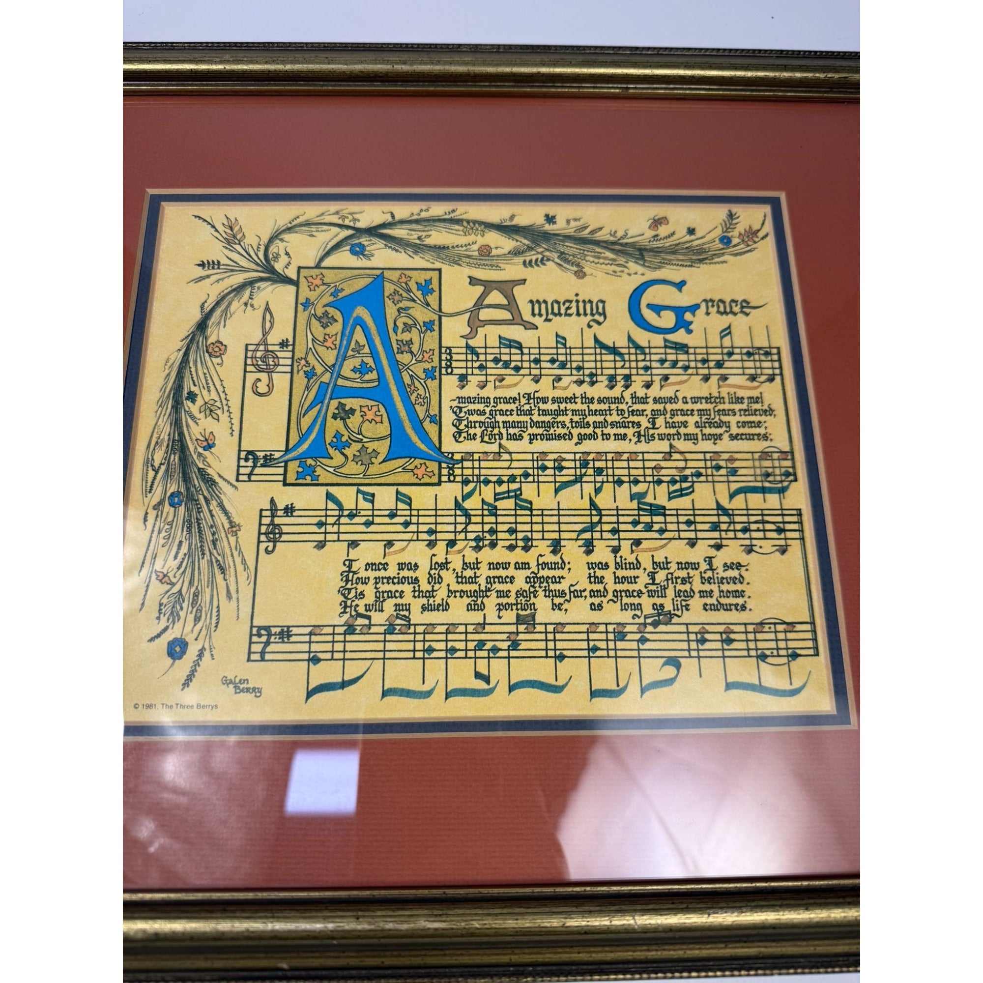Wall Art Amazing Grace Calligraphy Galen Berry Music Framed Print Home Decor Decorative Aceents Regious Chrisitanity Home Decor Accents