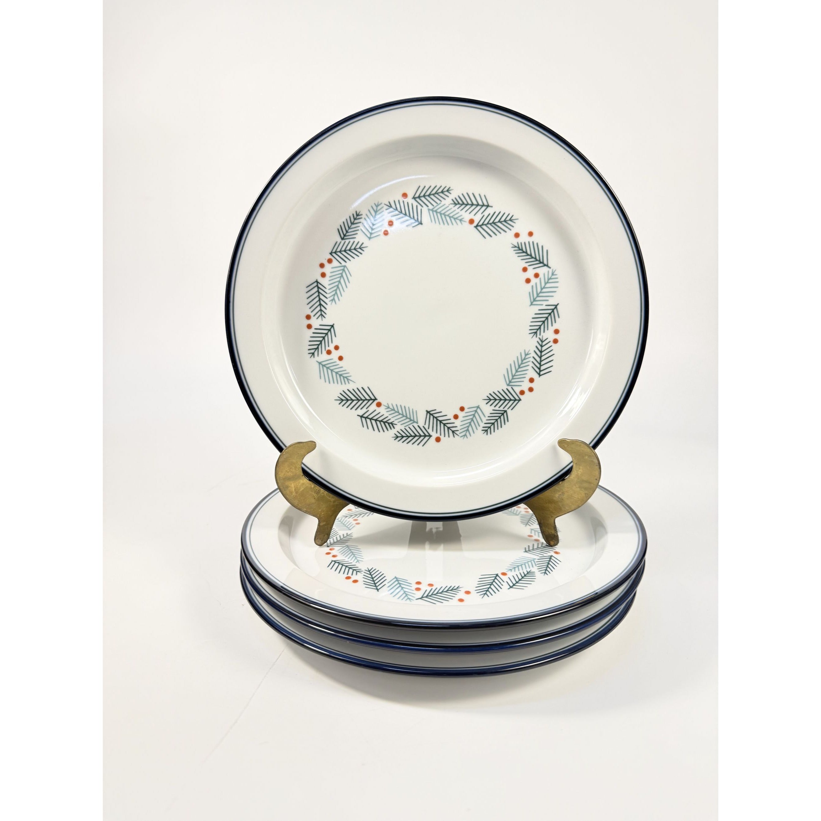 Salad Luncheon Plates Set 4 Christmas Stoneware Pine Branches Berries Dansk Bistro Japan Replacement China Scandanavian Style Minimalist