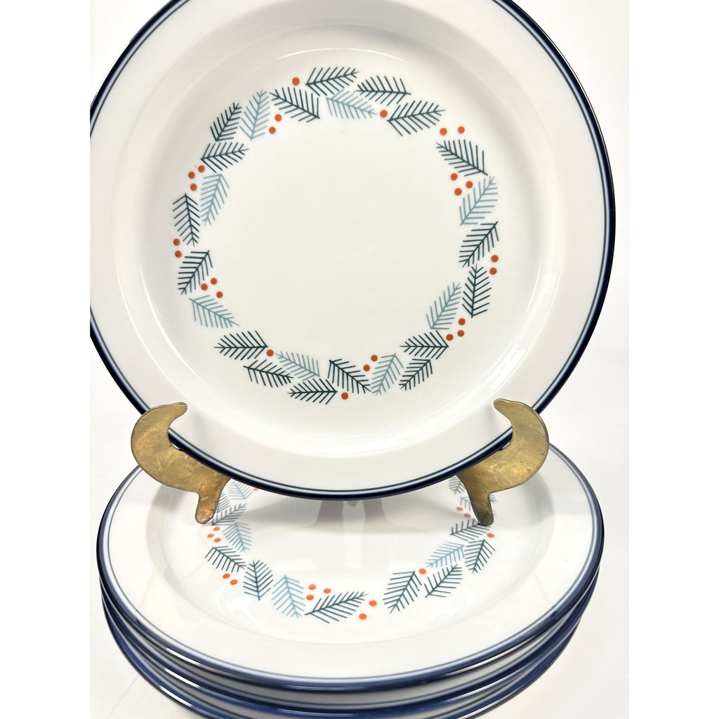 Salad Luncheon Plates Set 4 Christmas Stoneware Pine Branches Berries Dansk Bistro Japan Replacement China Scandanavian Style Minimalist