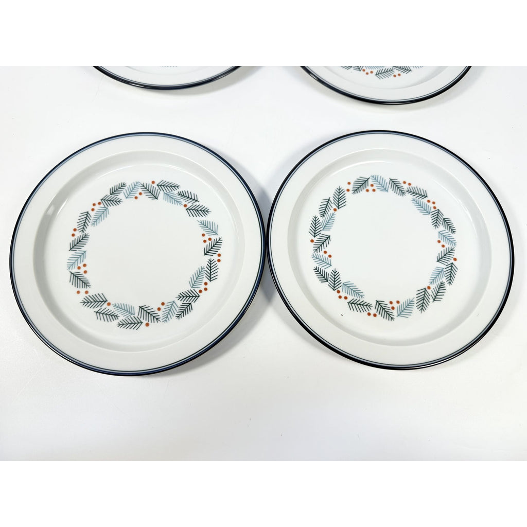 Salad Luncheon Plates Set 4 Christmas Stoneware Pine Branches Berries Dansk Bistro Japan Replacement China Scandanavian Style Minimalist