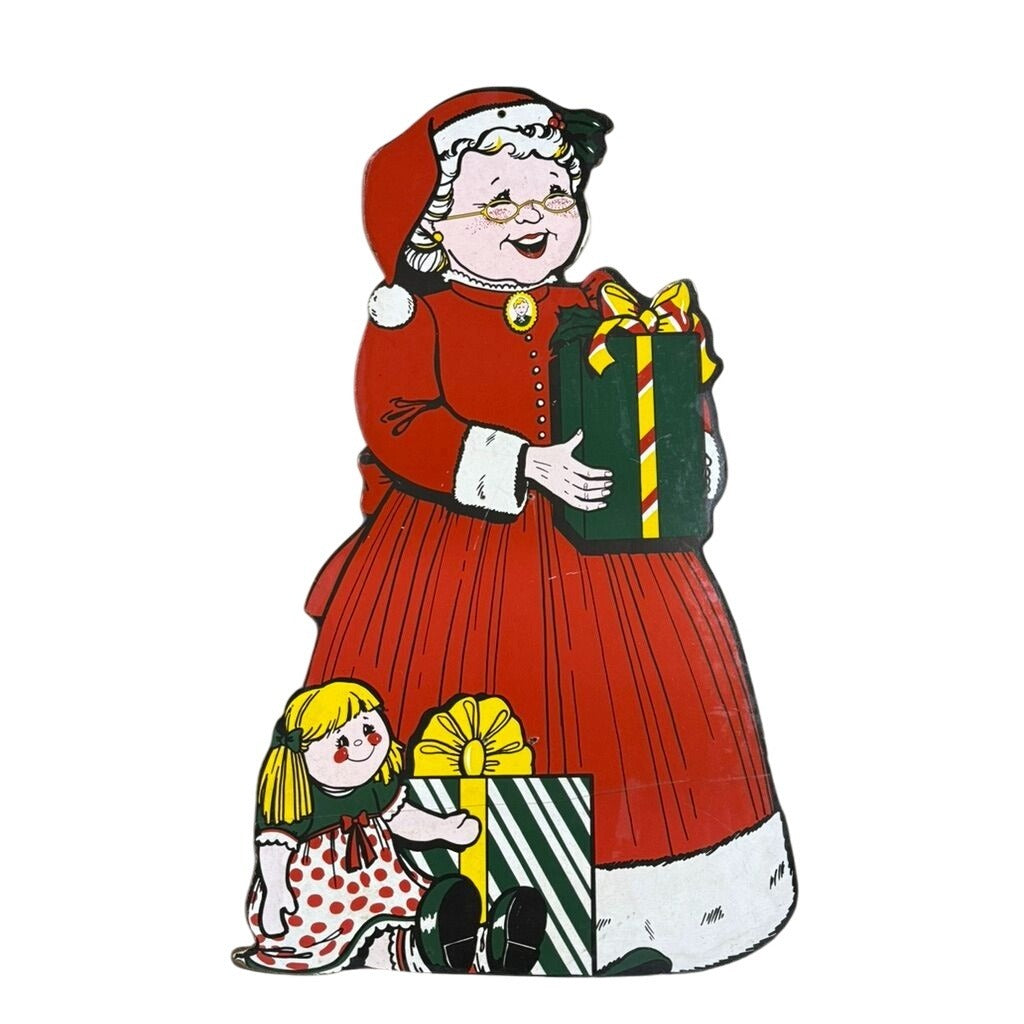 Mrs. Claus Cutout Wall Decor 1950’s-1960’s Era Masonite Board Vintage Christmas Cartoon Mid Century Retro Holiday Seasonal Decor