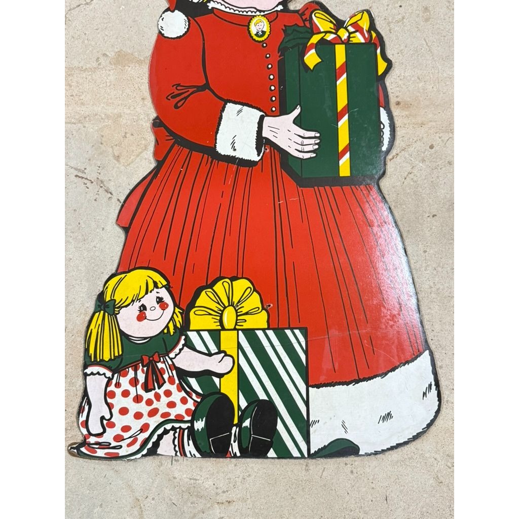 Mrs. Claus Cutout Wall Decor 1950’s-1960’s Era Masonite Board Vintage Christmas Cartoon Mid Century Retro Holiday Seasonal Decor