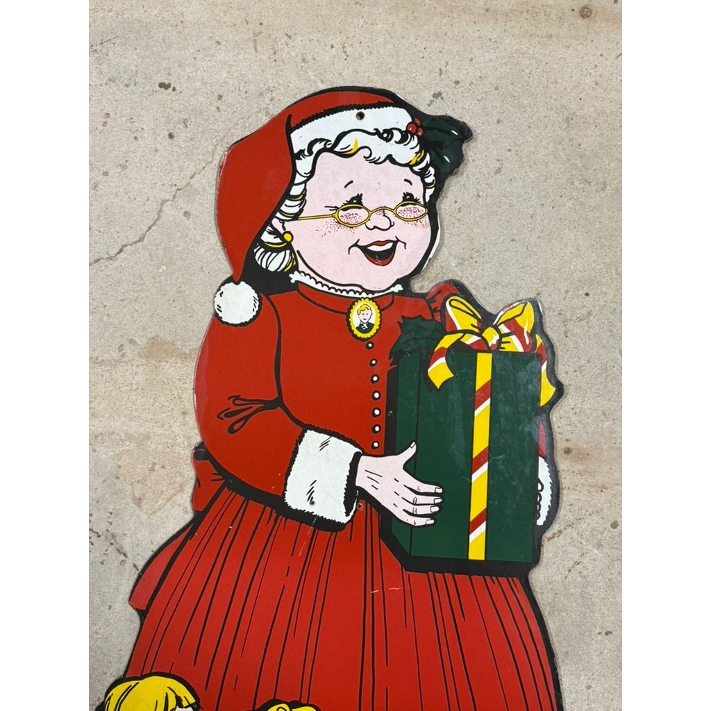 Mrs. Claus Cutout Wall Decor 1950’s-1960’s Era Masonite Board Vintage Christmas Cartoon Mid Century Retro Holiday Seasonal Decor