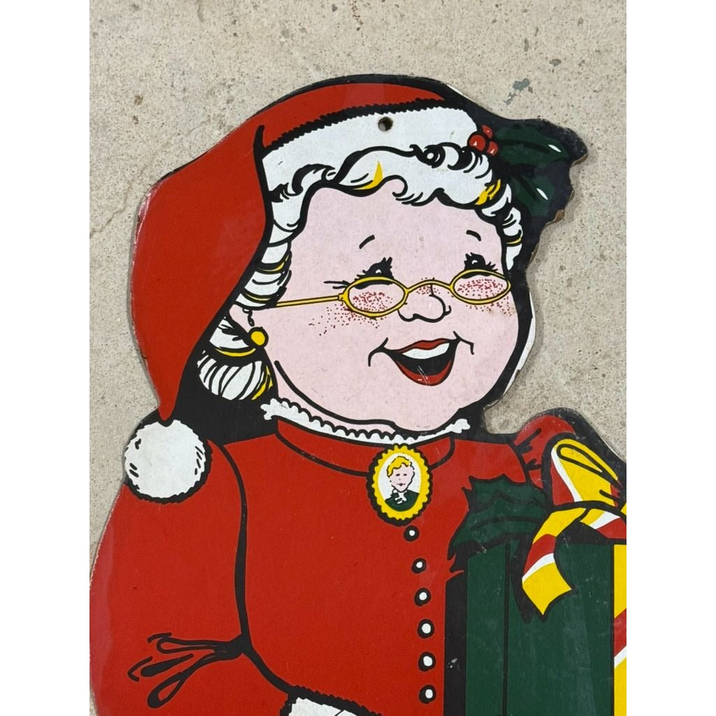 Mrs. Claus Cutout Wall Decor 1950’s-1960’s Era Masonite Board Vintage Christmas Cartoon Mid Century Retro Holiday Seasonal Decor